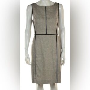 Ann Taylor Gray/Beige Black Pin Stripe Sheath Midi Dress Sleeveless - 8
